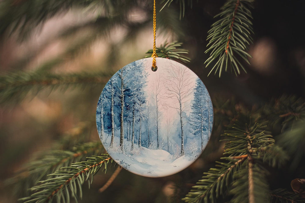 a ceramic ornament hanging from a christmas tree