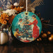 a christmas ornament with a picture of two women decorating a christmas tree