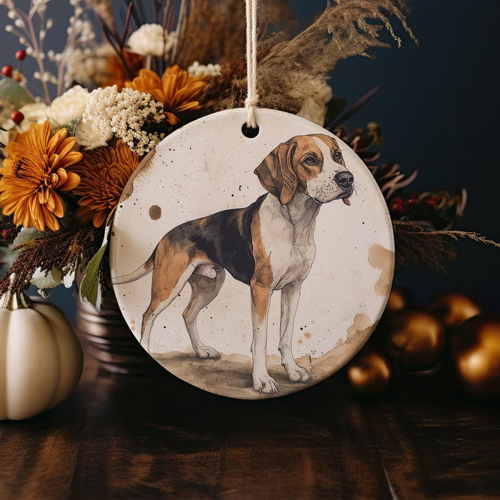 a ceramic ornament with a picture of a dog on it