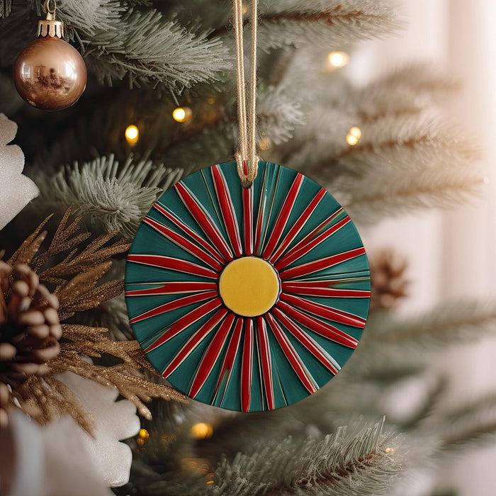 a christmas ornament hanging from a christmas tree