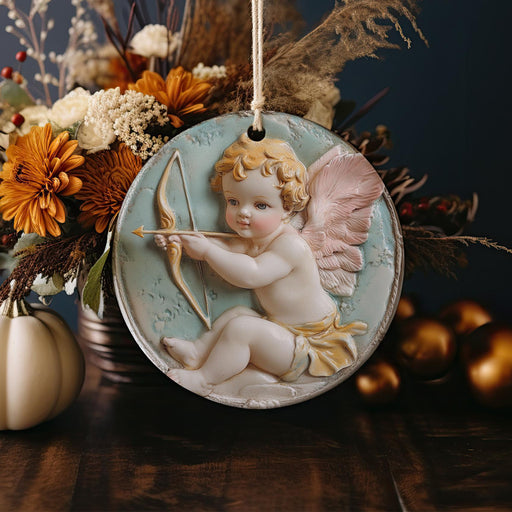 a christmas ornament with a cupid cupid cupid cupid cup