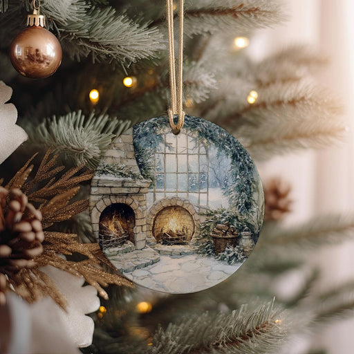 a christmas ornament hanging from a christmas tree