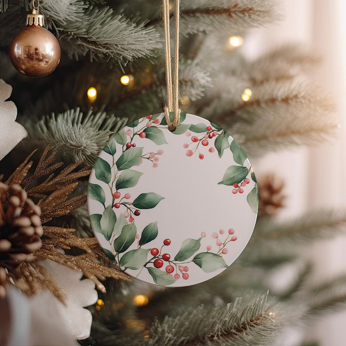 a christmas ornament hanging from a christmas tree