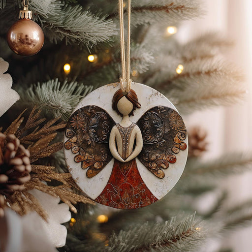a christmas ornament hanging from a christmas tree