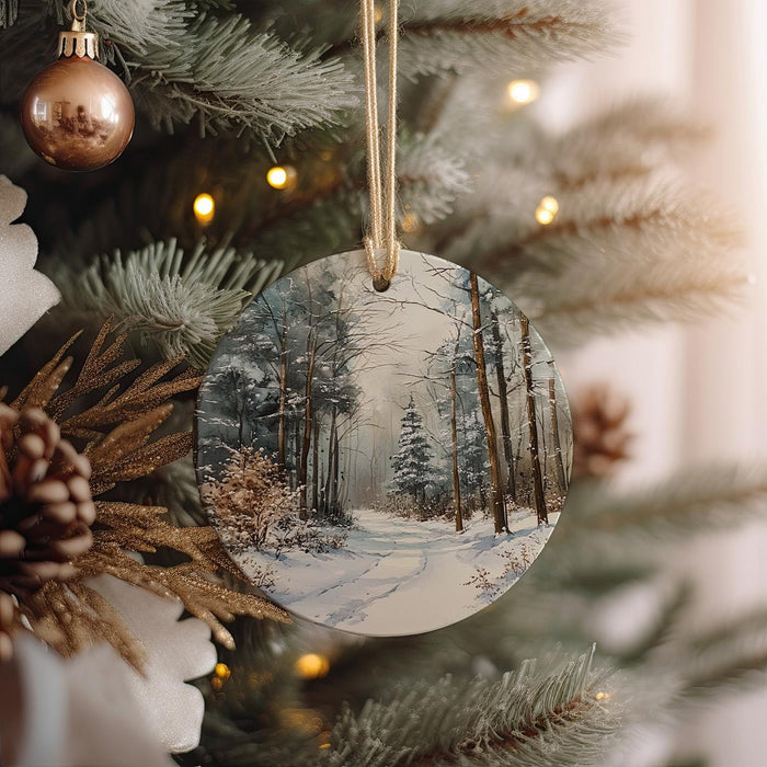 a christmas ornament hanging from a christmas tree