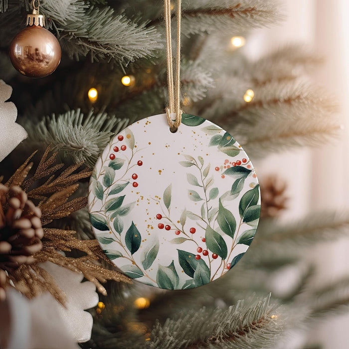 a christmas ornament hanging from a christmas tree