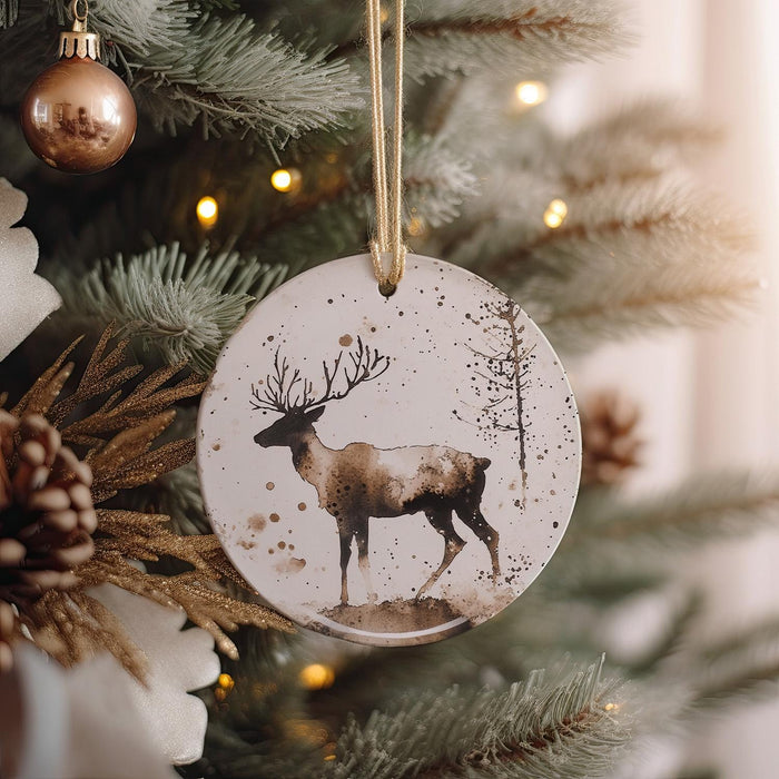 a christmas ornament hanging from a christmas tree