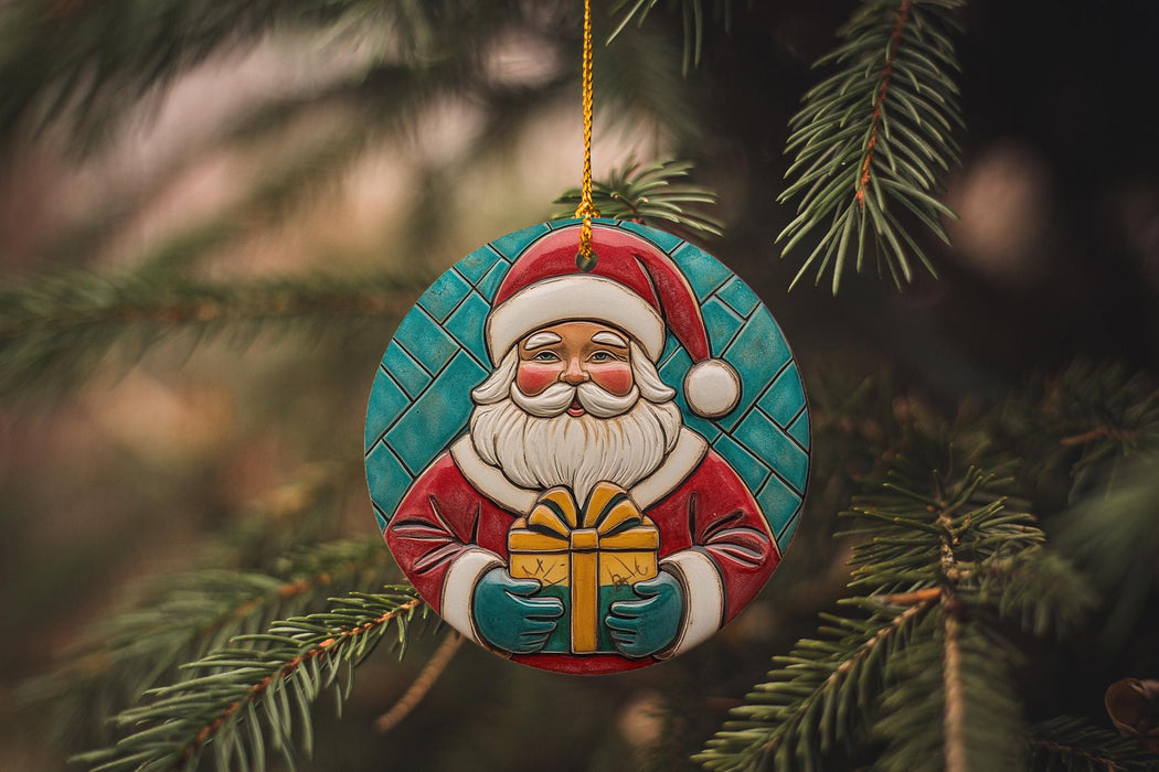 a christmas ornament hanging from a christmas tree