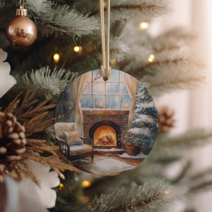 a christmas ornament hanging from a christmas tree