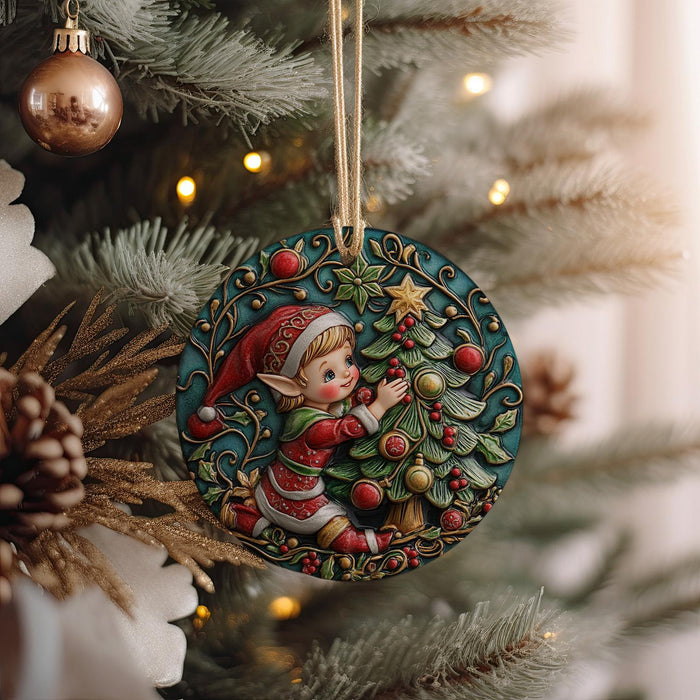 a christmas ornament hanging from a christmas tree