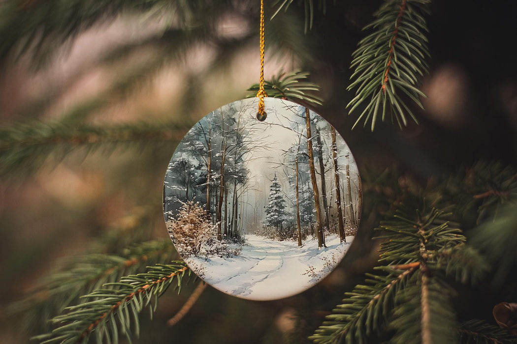 a glass ornament hanging from a christmas tree