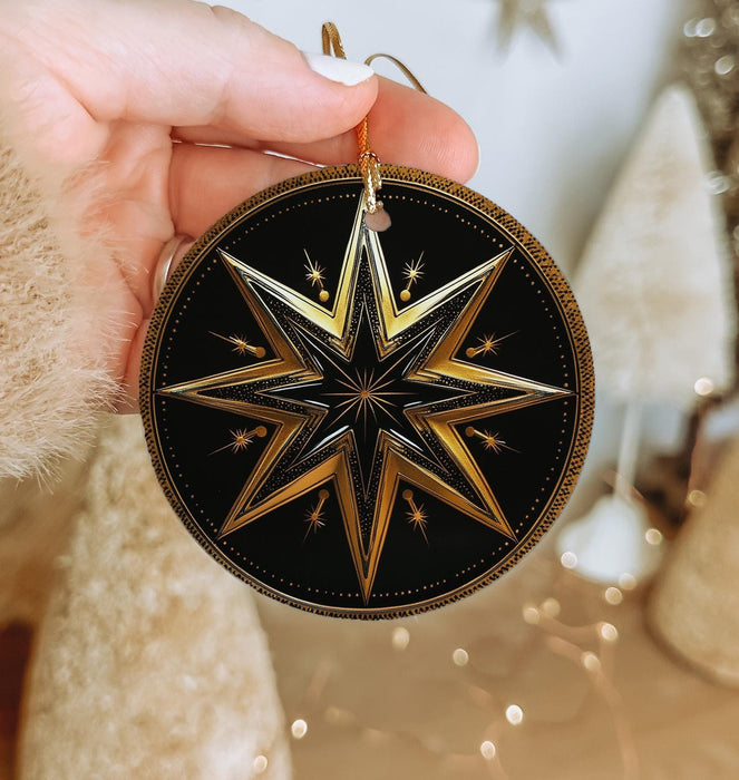 a person holding a christmas ornament in their hand