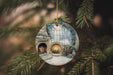 a glass ornament hanging from a christmas tree