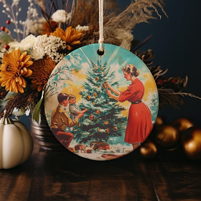 a picture of a woman decorating a christmas tree