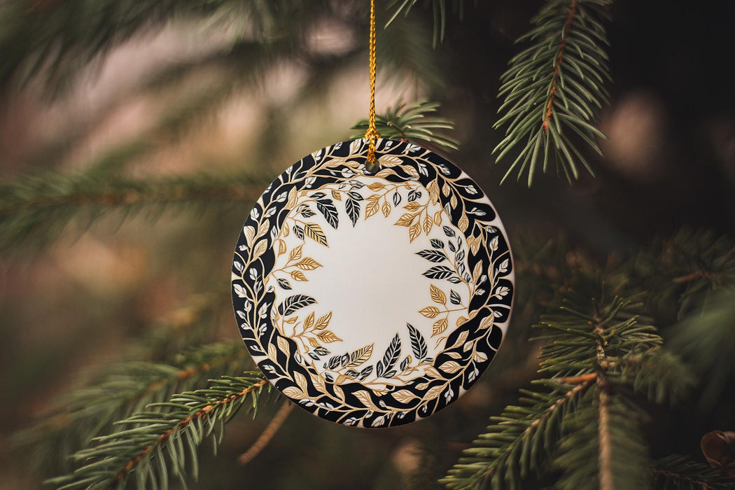 a christmas ornament hanging from a tree