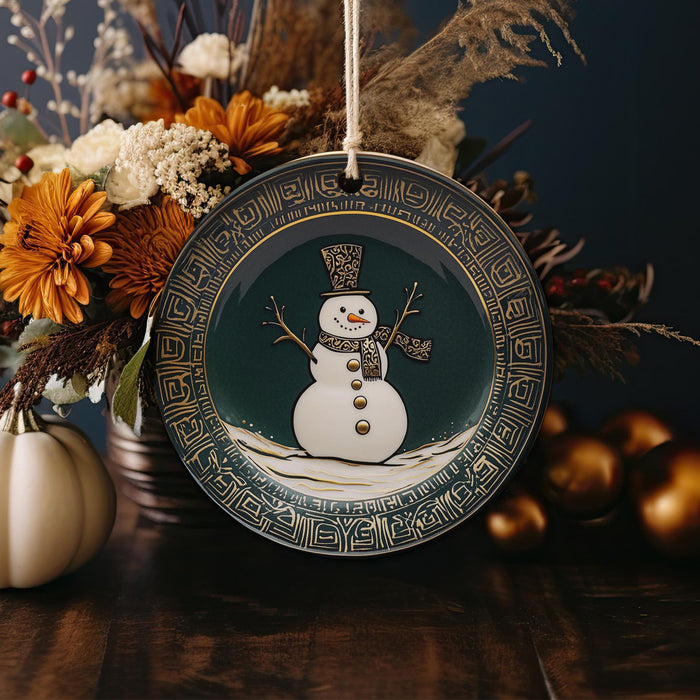 a plate with a picture of a snowman on it