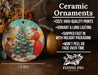 a ceramic ornament with a woman decorating a christmas tree
