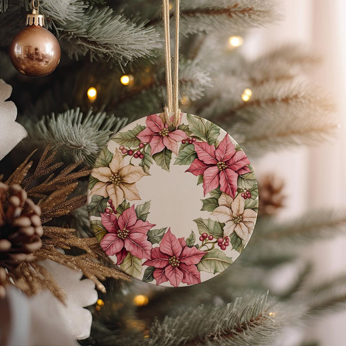a christmas ornament hanging from a christmas tree