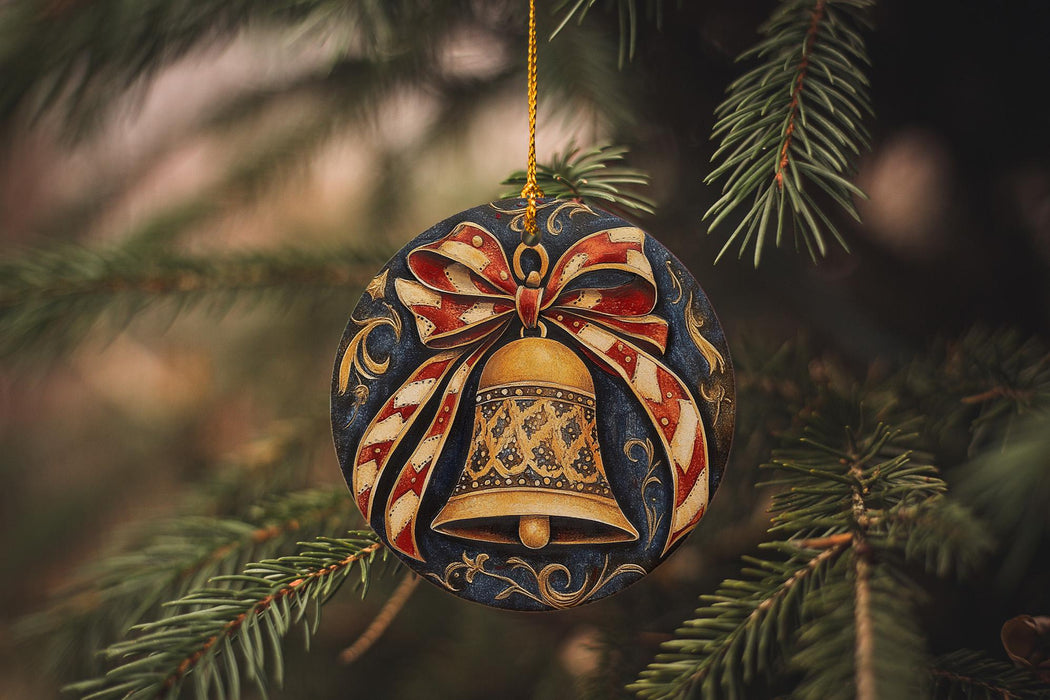 a christmas ornament hanging from a tree