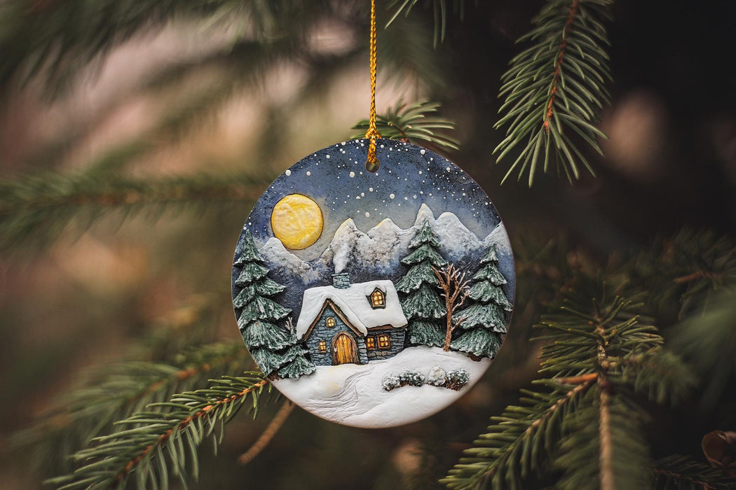 a christmas ornament hanging from a christmas tree