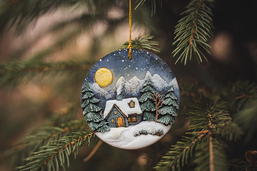 a christmas ornament hanging from a christmas tree
