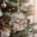 a christmas ornament hanging from a christmas tree