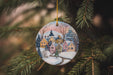 a christmas ornament hanging from a christmas tree
