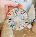 a hand holding a christmas ornament with a design on it