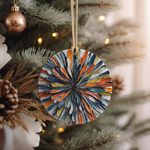 a christmas ornament hanging from a christmas tree