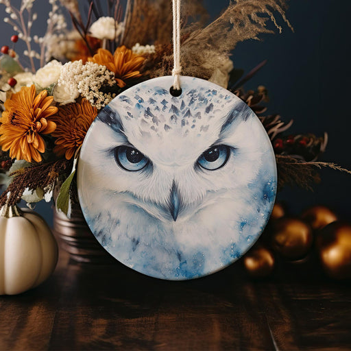 a ceramic ornament with a picture of an owl on it