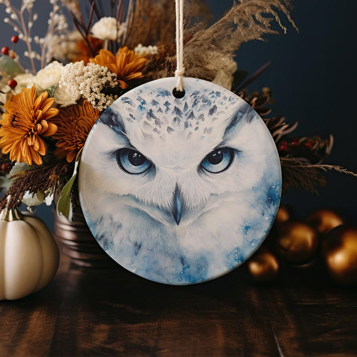 a ceramic ornament with a picture of an owl on it