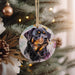 a christmas ornament hanging from a christmas tree