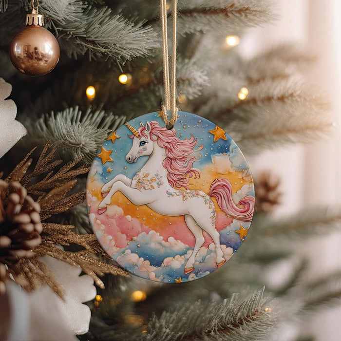 a christmas ornament hanging from a christmas tree