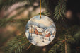 a christmas ornament hanging from a christmas tree