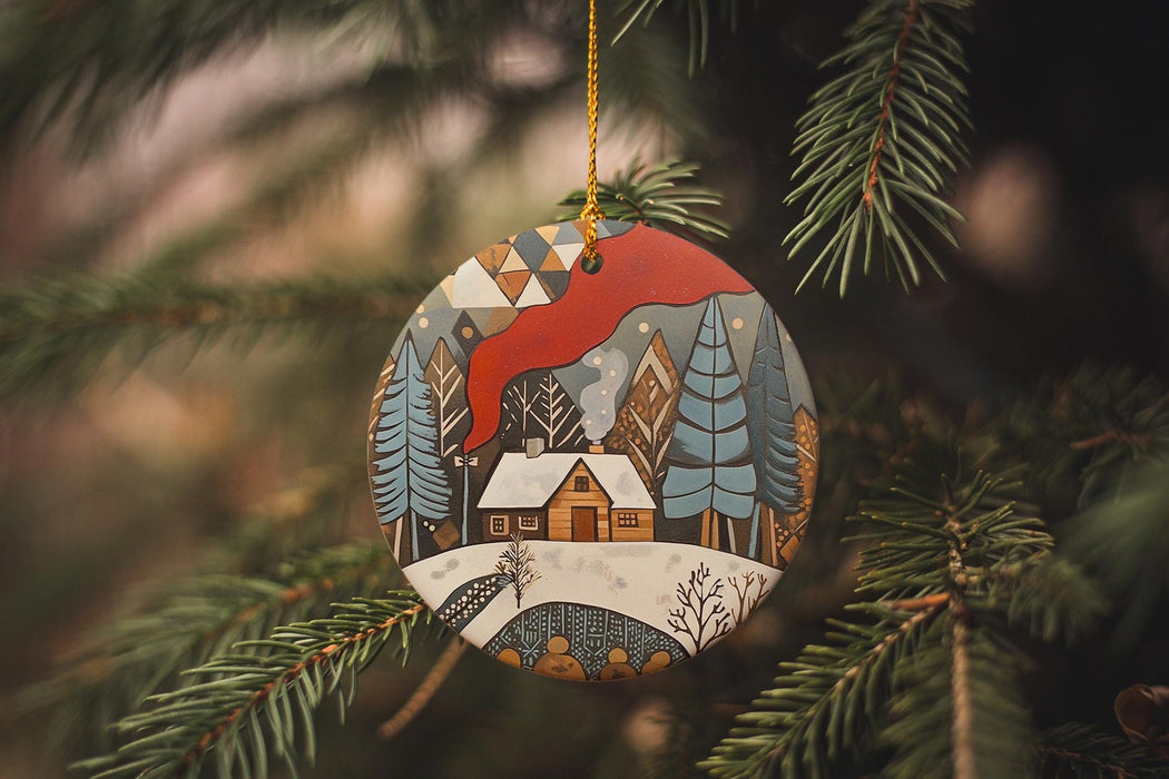 a christmas ornament hanging from a christmas tree
