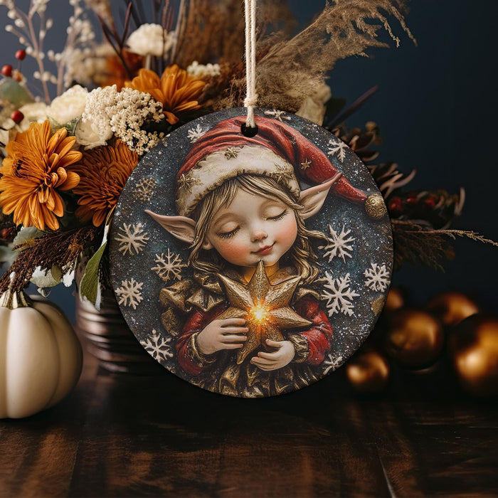 a christmas ornament with a picture of a girl holding a star