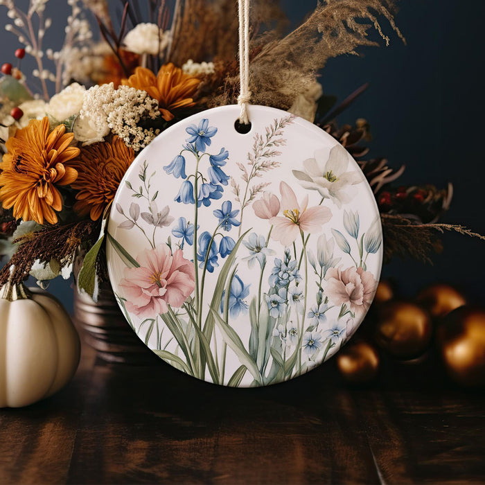 a ceramic ornament decorated with flowers and leaves