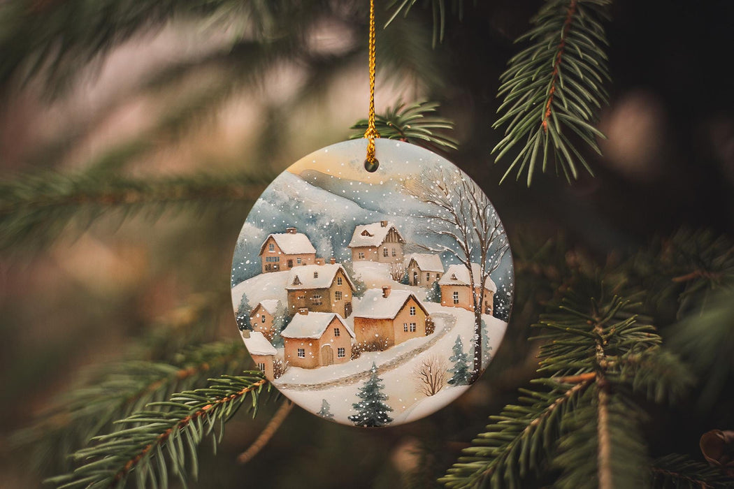 a christmas ornament hanging from a christmas tree