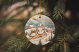 a christmas ornament hanging from a christmas tree