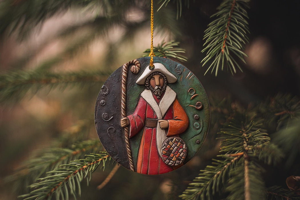 a christmas ornament hanging from a tree