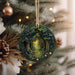 a christmas ornament hanging from a christmas tree