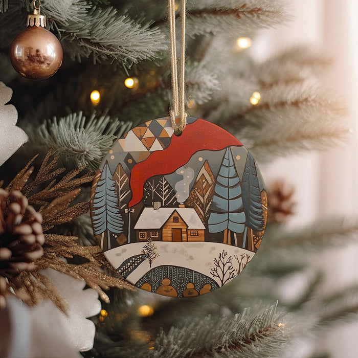 a christmas ornament hanging from a christmas tree