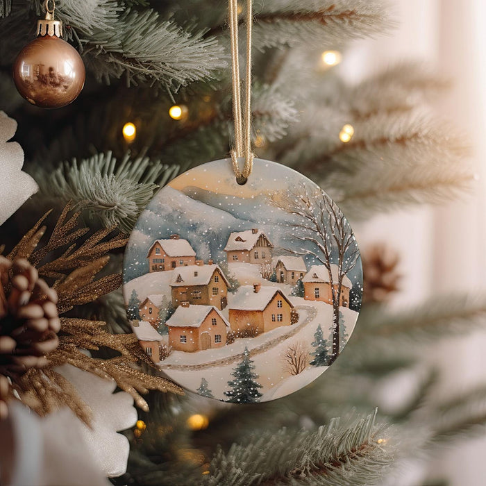 a christmas ornament hanging from a christmas tree