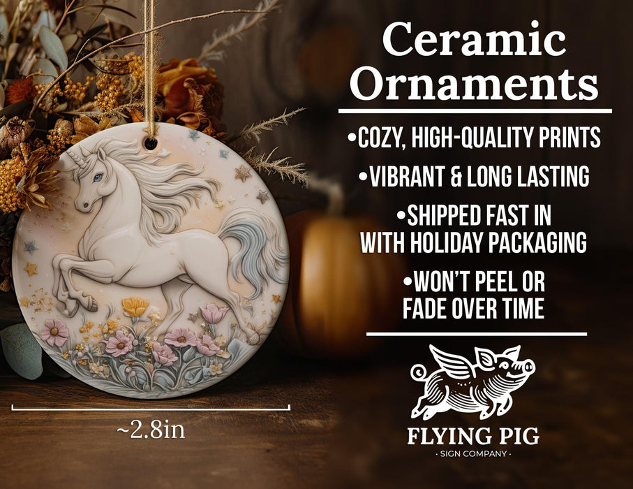 a ceramic ornament with a white horse on it