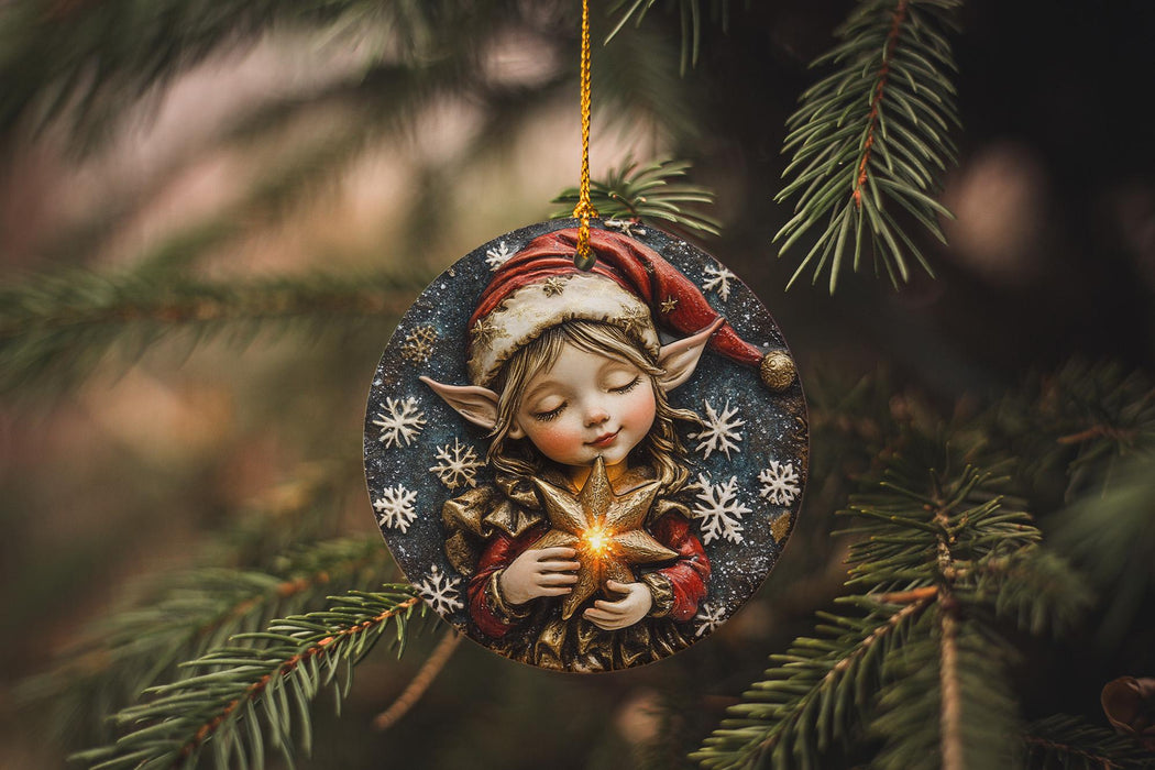 a christmas ornament hanging from a christmas tree