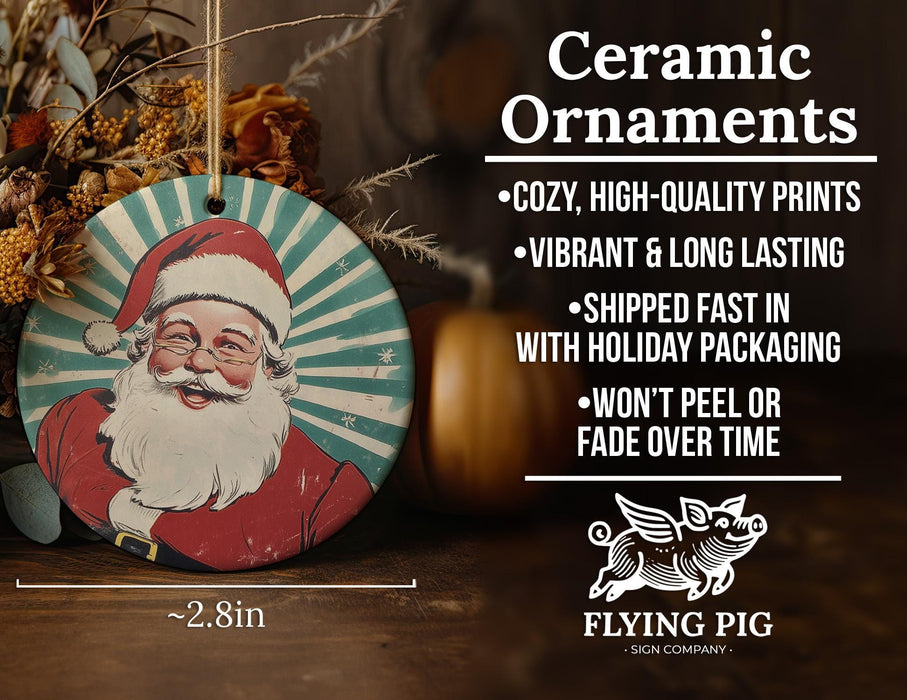 a ceramic ornament with a santa clause on it