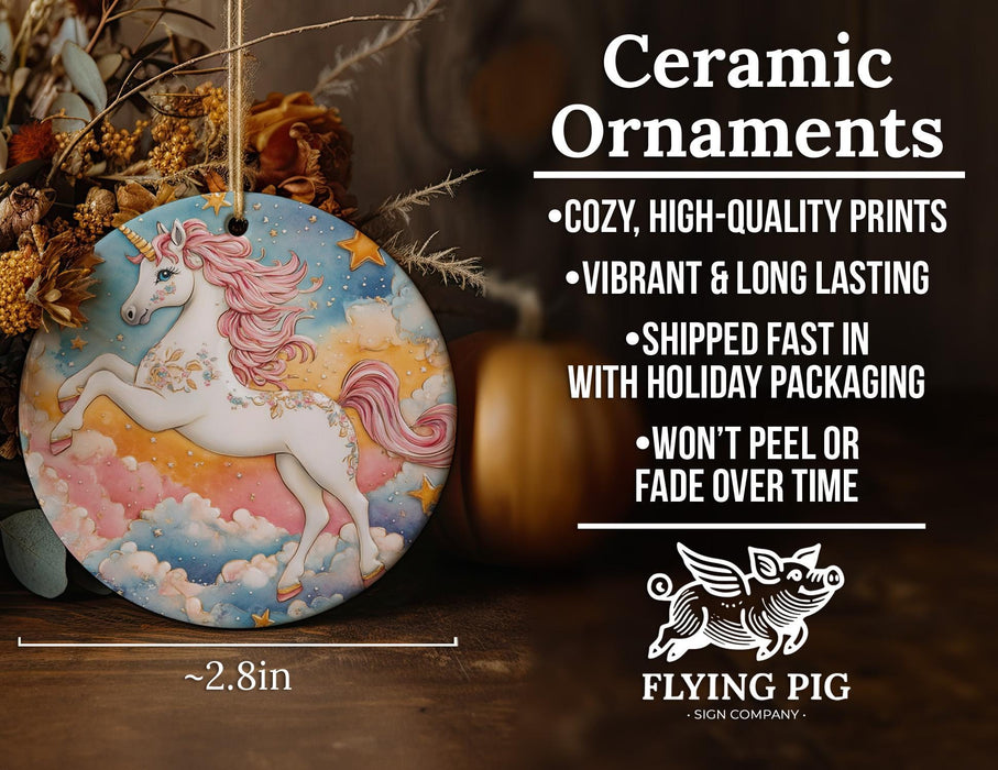 a ceramic ornament with a unicorn on it