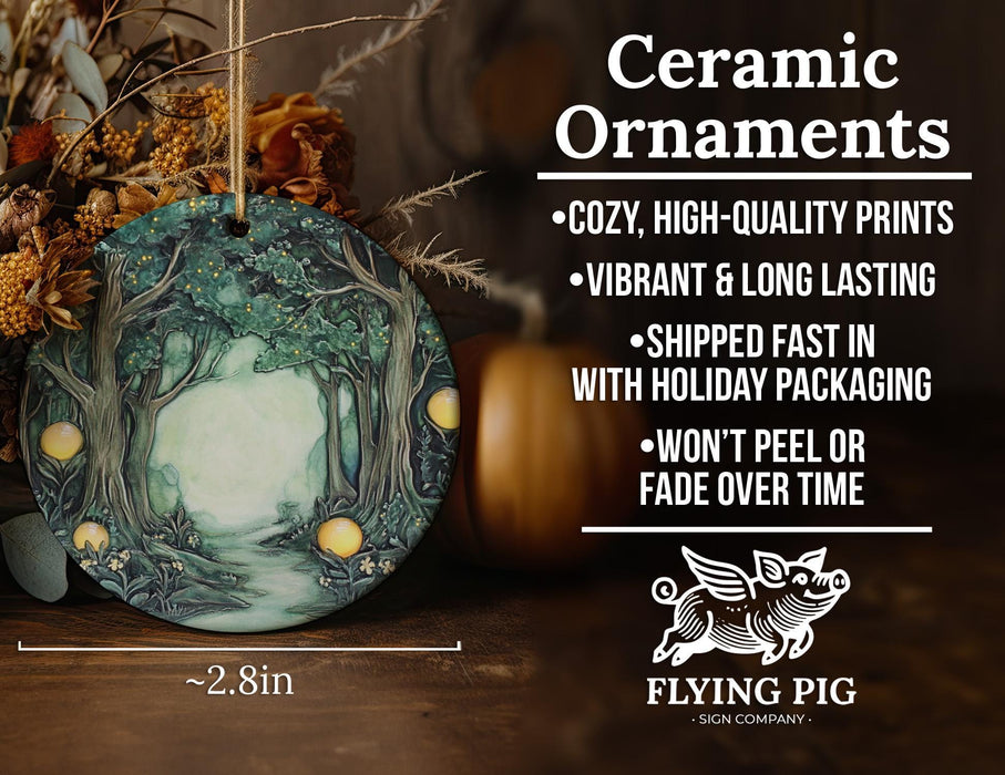 a ceramic ornament sitting on top of a wooden table