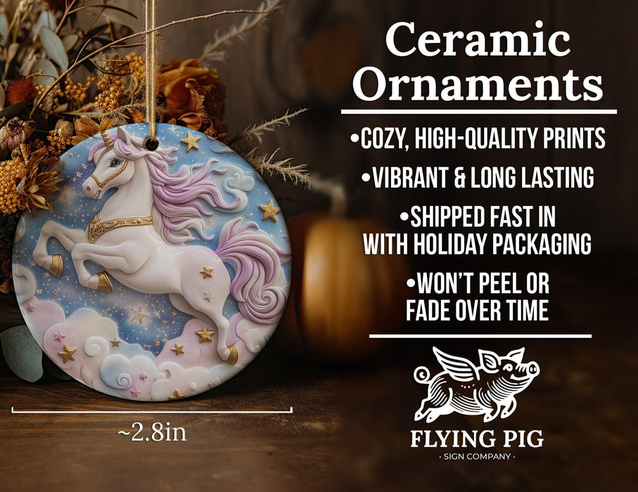 a ceramic ornament with a unicorn on it
