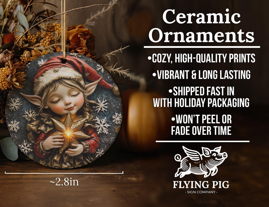 a ceramic ornament with a picture of a little girl holding a lit candle